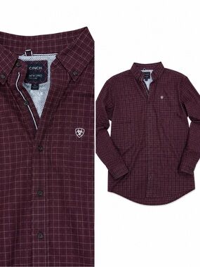 Cinch Men's Maroon Windowpane Button-Down Shirt